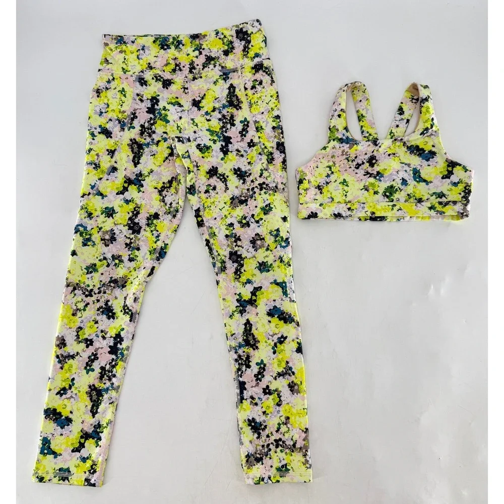 Old Navy Active Girl's Floral Print Powersoft Leggings & Sports Bra Set‎ L